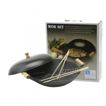 Wok Gusseisen mit Holzhandgriff 35cm