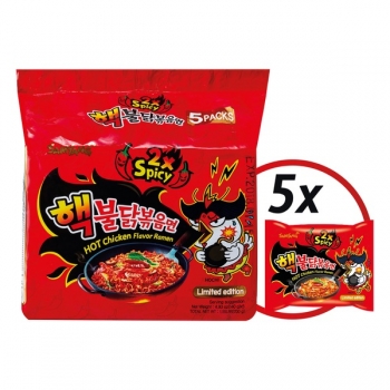 Samyang Nudeln Rot 2x Spicy Extra Scharf Huhn Ramen Instant Nudeln 5x140g