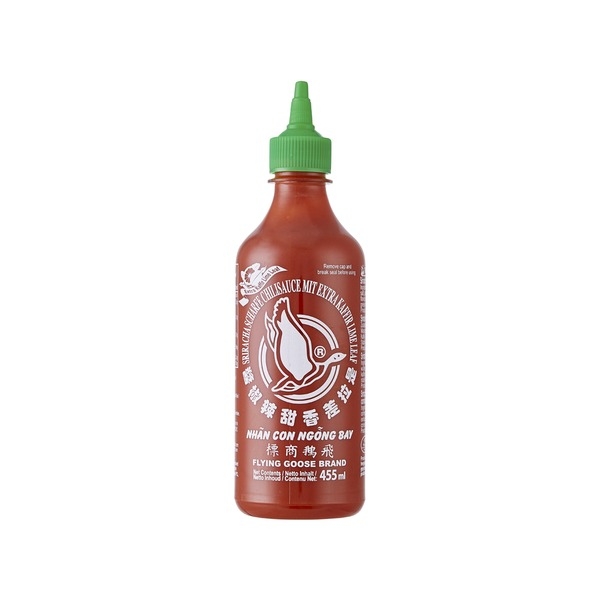 Sriracha scharfe Chilisoße mit Kaffir Limette 455ml Sauce Flying Goose