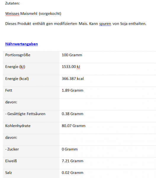 Maismehl Weiß (Grob) P.A.N. 1KG