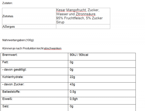 Mangofleisch Kesar 850g TRS