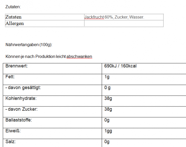 Langka Jackfrucht Stark Gezuckert 340g Monika